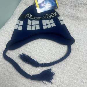 Doctor Who TARDIS Laplander Beanie Hat with Ear Flaps and Tassels